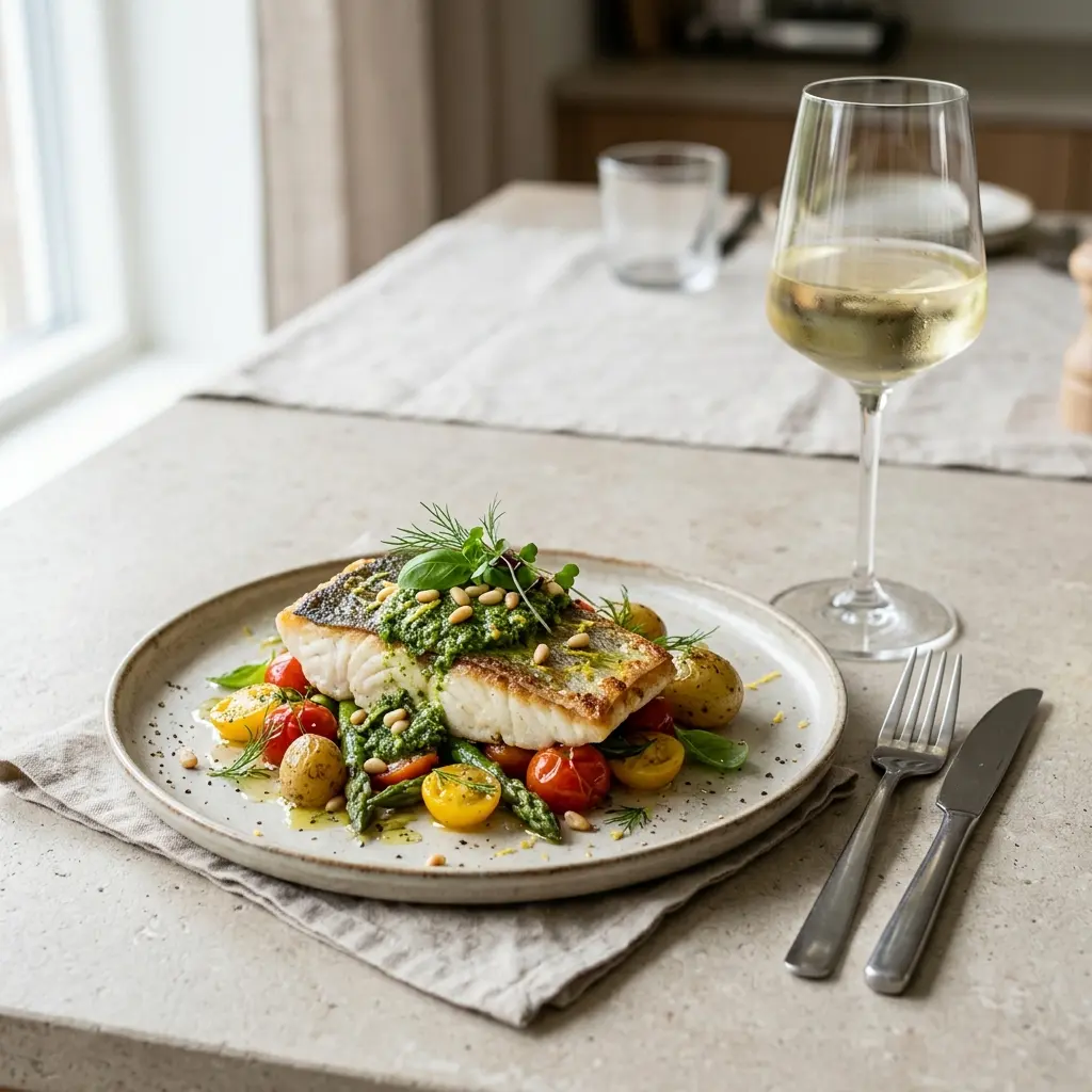 Fotografija recepta Halibut s pestom kot omake ali priloge