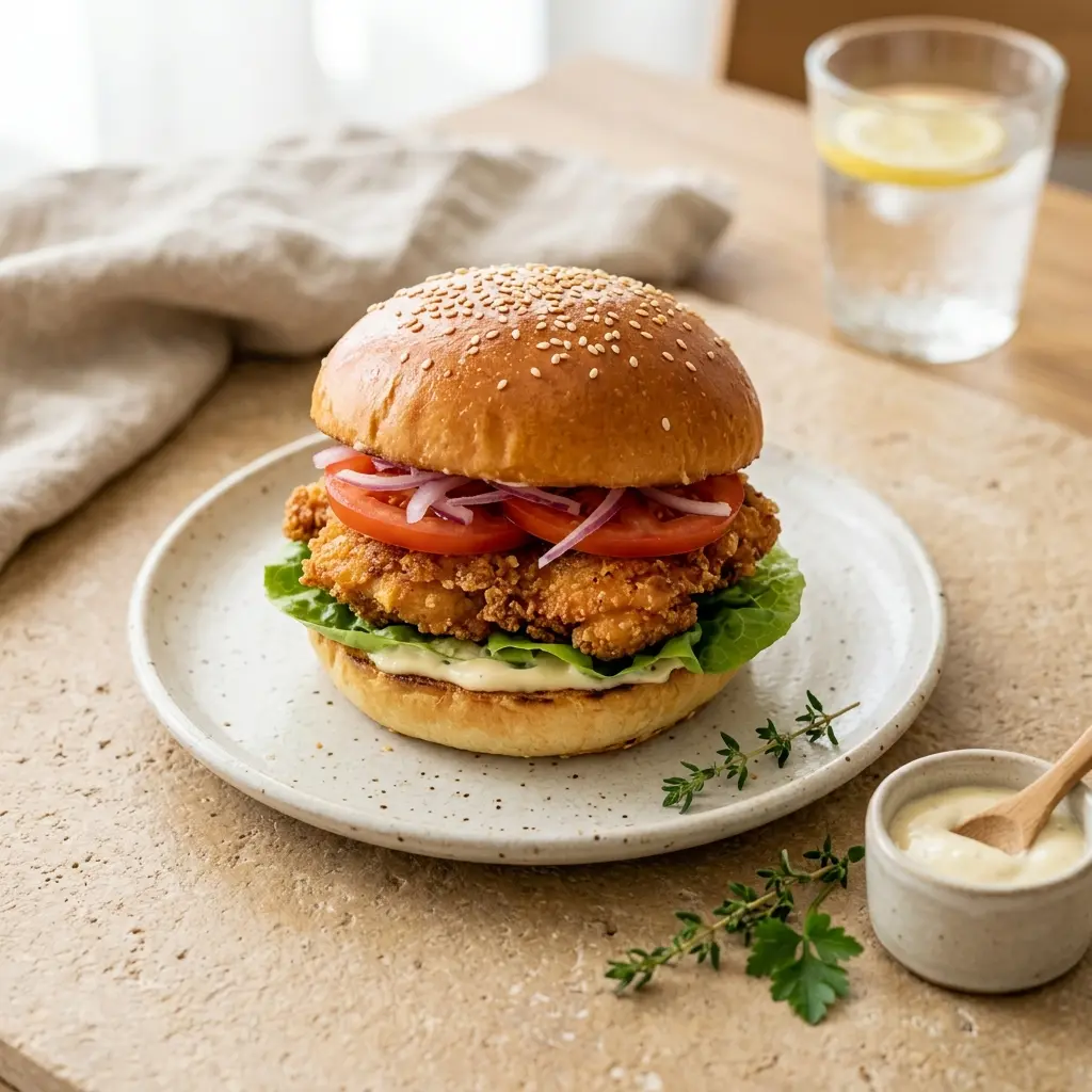 Fotografija recepta Piščančji burger kot pripravljene domače jedi